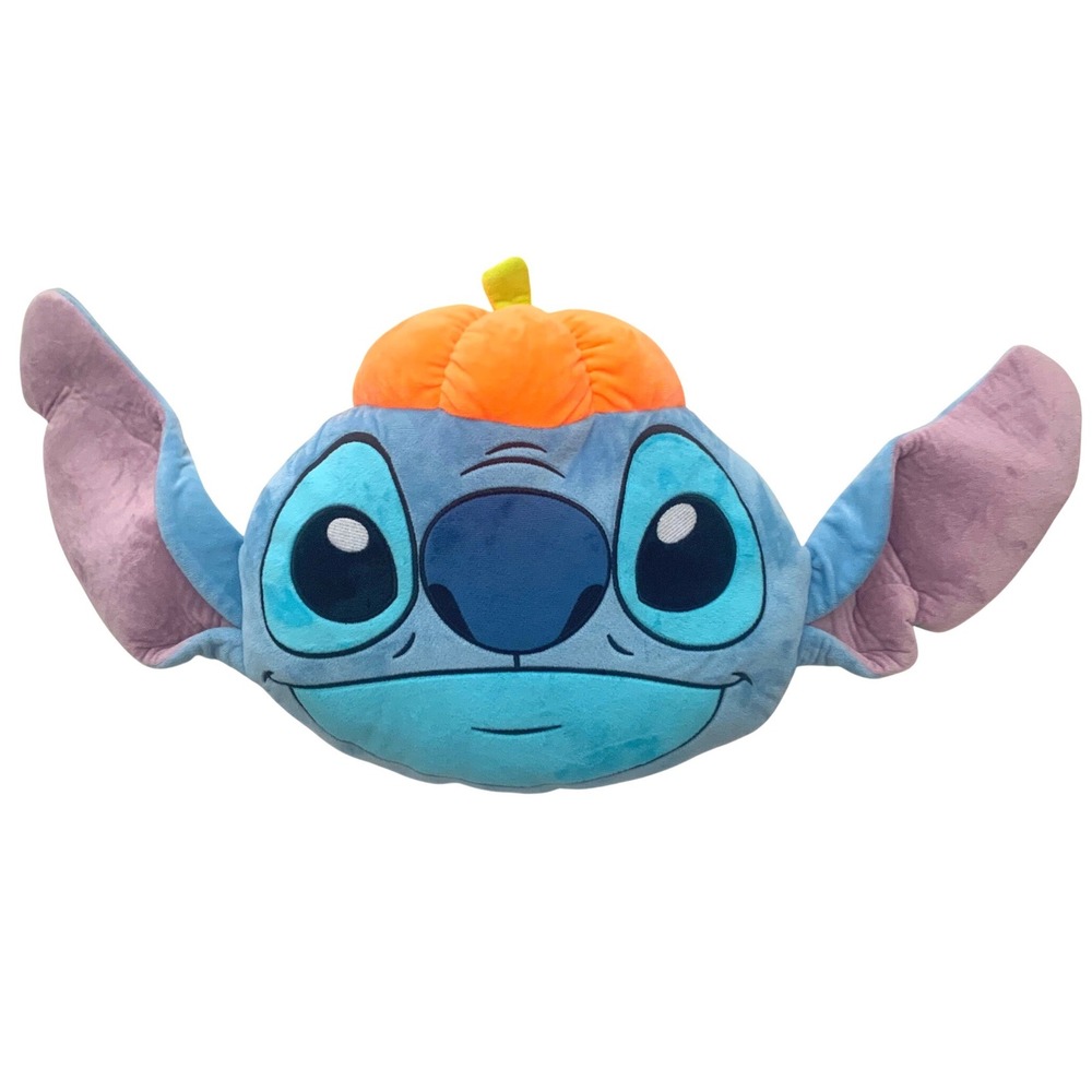 Disney Stitch Pumpkin Halloween Plush Pillow Large 30" Blue Orange No Tag